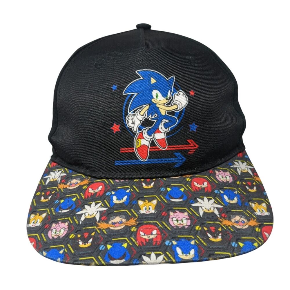 Sonic The Hedgehog Snapback Hat Black OS Adjustable Vented Holes 6 Panel SEGA